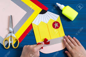 A greeting card weighs 30 g or about 1 oz. Making Greeting Card In Form Of Pencil For New School Year Welcome Back To School Children S Art Project Diy Concept Step By Step Photo Instruction Step 9 Child Completes Details Of Design Stock Photo