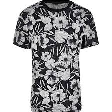 Black Floral Print T Shirt Print T Shirts T Shirts Tanks Men Erkek Giyim Giyim Elbise