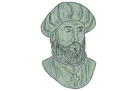 Vasco da gama was the commander of the first ships to sail from europe to india. Vasco Da Gama Explorer Bust Drawing Retro Illustration Drawings Drawing Illustrations