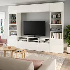 Besta Tv Storage Combination Glass Doors White Selsviken High Gloss White Clear Glass Ikea In 2020 Ikea Living Room Living Room Entertainment Center Living Room Entertainment