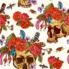 Floral skeleton art print watercolor anatomy art medical poster orthopedic gift chiropractic clinic decor surgeon gift doctor office decor. Skull And Flowers Seamless Pattern Day Of The Dead Vintage Royalty Free Cliparts Vectors And Stock Illustration Image 49611960