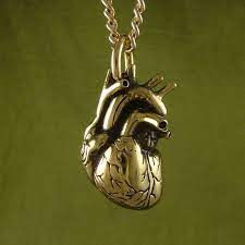 Valentines Day Heart Anatomical Heart Necklace 24 Karat Gold Plated Bronze Heart Pendant On 2 Anatomical Heart Necklace Anatomical Heart Pendant Heart Necklace