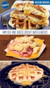Ham Egg And Cheese Biscuit Wafflewiches Recipe Waffle Iron Recipes Waffle Maker Recipes Yummy Breakfast