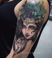 Emerald Girl Head Neotraditional Evan Yu Ink Girl Face Tattoo Ink Tattoo Tattoos