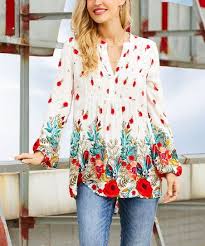 Suzanne Betro White Floral Smocked Tunic Women Plus