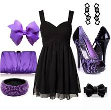 Little Black Dress With Purple Accessories Little Black Dress Purple Outfits Dresses