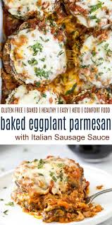 Epic Baked Eggplant Parmesan With Italian Sausage Marinara Sauce Recipe Eggplant Parmesan Baked Eggplant Parmesan Baked Eggplant