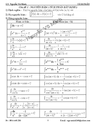 Nguyên hàm của các hàm số thường gặp. Pdf Gv Nguyá»…n VÅ© Minh Luu Camdoan Academia Edu
