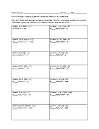 Factoring the difference of squares. Factoring Quadratic Expressions Difference Of Squares Circuit Worksheet
