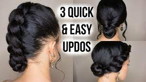 To achieve this look, start with two dutch braids on each side of your scalp. 3 Quick Easy Updo Hairstyles On Straightened Natural Hair Video Easy Updo Hairstyles Natural Hair Updo Quick Easy Updos