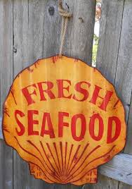 Metal Scalloped Fresh Seafood Sign Scallopthemed Market Restaurant Signs Seafood Sign Restaurant Signs Fresh Seafood