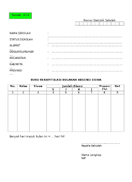Format absensi siswa yang beringan dengan jurnal harian kelas atau batas pelajaran. Buku Rekapitulasi Bulanan Absensi Siswa S 11