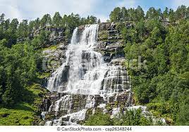 #tvindefossen waterfall near #voss, #norway. Waterfall Tvindefossen Norway Waterfall Tvindefossen In Sunny Summer Day Norway Canstock