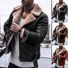 2019 Fashion Jacket Men Faux Fur Lapel Collar Long Sleeve Vintage Leather Jacket Warm Outwear Motorcycle Leather Men Jaket For Men Men In Jackets From