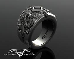 Heavy Engraved Sculpted Unique Mens Wide Black Diamond And English Sterling Silver Ring Victorian Steampunk Wedding Ring Big Mens Diamond Diamond Engagement Rings Vintage Rings For Men Engagement Rings