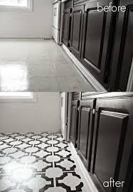 Paint is much cheaper than the expense of tiling over the existing floor. Diy Painted Vinyl Floors Before And After Painted Vinyl Floors Diy Flooring Vinyl Flooring Bathroom