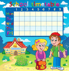 School Timetable With Two Children Eps10 Vector Illustration