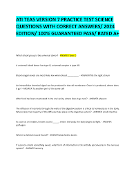 ATI TEAS Version 7 Practice Test Science Questions with Correct Answers |  Exams Nursing | Docsity