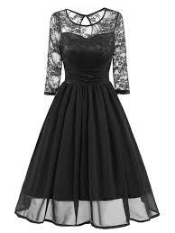 1950s Mesh Patchwork Swing Dress Cocktail Dress Vintage Chiffon Lace Dress Prom Girl Dresses