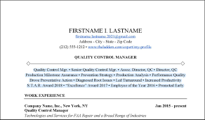 Quality Control Manager Resume Example Free Download