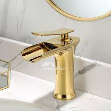 Waterfall style gold color brass bathroom basin faucet single handle mixer tap. Gold Black White Brass Single Hole Bathroom Sink Faucet Waterfall Best Luxury