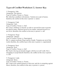 Types Of Conflict Worksheet 2 Answers Types Of Conflict Paragraph Writing Topics Worksheets