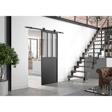 Portes intérieures designverre transparence et intimité ne sont pas forcément contradictoires. Kit Porte Coulissante Optimum En Applique Atelier Noir Verre Transparent Rail Apparent H 204 X L 83cm Porte Interieure Porte Interieure Escalier Et Cloison Amovible Outillage Construction