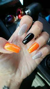 Halloween Nails 2017 Design Coffinnails Halloween Longnails Orange Black Silver Halloween Nails Acrylic Nails Nails