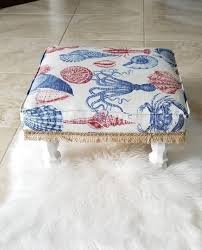 Upholstered Ottoman Bench Foot Stool And Pillow Home Decor Etsy In 2020 Upholstered Ottoman Ottoman Bench Coastal Fabric