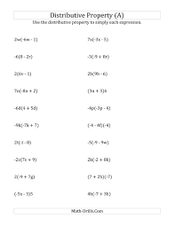 The Using The Distributive Property Some Answers Include Exponents A Math Worksheet From Algebra Worksheets Distributive Property Math Practice Worksheets