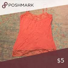 Coral Lace Trim Cami In 2020 Coral Lace Lace Trim Dress Dress Barn Tops