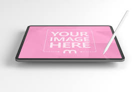 3d Mockup Generator Featuring Front View Of An Ipad Pro Tablet Computer Hovering Above The Ground In Landscape View And An Apple Penc Ipad Pro Ipad Ipad Mockup