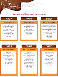 Puasa ini dilakukan hanya tiga hari setiap pertengahan bulan yakni 13, 14, dan 15 di bulan hijriah, kecuali hari tasyrik pada 13 dzulhijjah. Menu Makan Tengahari Mesyuarat