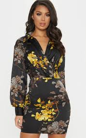 Black Oriental Pleated Satin Shirt Style Bodycon Dress Satin Bodycon Dress Ruched Bodycon Dress Ankara Dress Styles