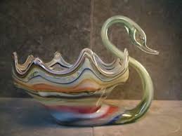 The gold ring around the top makes the bowls pop! Vintage Hand Blown Murano Art Glass Swan Bowl Vase Retro 1960s Hand Blown Glass Art Glass Blowing
