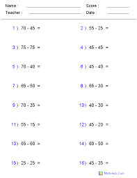 Subtraction Worksheets Dynamically Created Subtraction