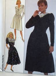 80s Misses Dress, Simplicity 8907, Sewing Pattern, Collar Variations,  Gathered to Waist, Long Sleeves