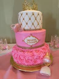 Princess Baby Shower Cake Top Layer Is Cover With Fondant And Hand Paint End With Edible Gol Princess Baby Shower Cake Baby Shower Princess Baby Shower Cakes