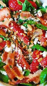 Holidays Strawberry Spinach Salad With Bacon Feta And Toasted Almonds In 2020 Spinach Strawberry Salad Delicious Salads Bacon Spinach Salad
