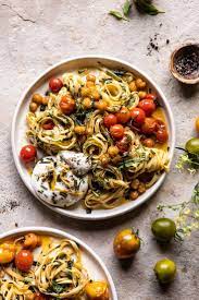 Jammy Cherry Tomato Pasta With Crisp Lemon Rosemary Chickpeas Half Baked Harvest Recipe Cherry Tomato Pasta Tomato Pasta Recipes