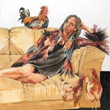 Έναν φανταστικό κόσμο, γεμάτο με σύμβολα και στερεότυπα μιας εφήμερης και επίπλαστης ευημερίας, δοσμένα με αρκετά στοιχεία ειρωνείας και αυτοσαρκασμού. Kapezanoy Stella Evripides Art Gallery