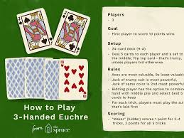 T he goal of this game is to be the first person to get rid of all of the cards in your hand. Three Handed Euchre Card Game Rules And Strategies