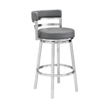 Shell back adjustable swivel bar stools, pu leather padded with back, set of 2,grey. Gray Brushed Stainless Steel Bar Stools Kitchen Dining Room Furniture The Home Depot