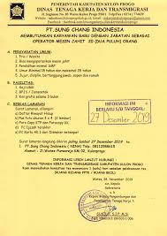 Loker purbalingga pabrik wig / lowongan kerja pabrik : Disnakertrans Lowongan Kerja Operator Mesin Jahit Pt Sung Chang Indonesia