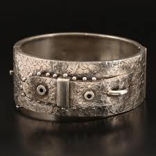 Circa 1880 Robert James Dick Sterling Buckle Style Hinged Bangle