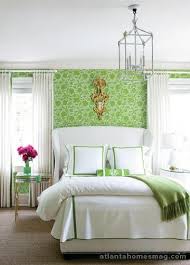 Bedrooms Apple Green Floral Wallpaper White Wingback Bed White Hotel Bedding Green And White Bedroom Green Home Decor Bedroom Green