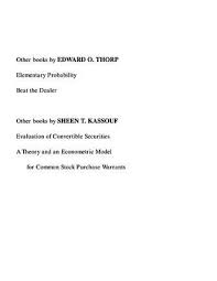 Beat The Market A Scientific Stock Market System Edward O Thorp