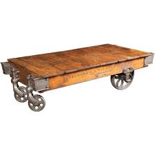 Vintage Industrial Wood Cast Iron Steel Rolling Factory Cart Coffee Table Castor Cart Coffee Table Coffee Table Vintage Diy Coffee Table