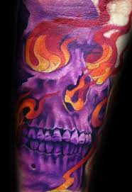 Grey ink skull heart with flames tattoo on leg. Top 47 Flaming Skull Tattoo Ideas 2021 Inspiration Guide