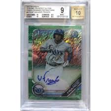 1 overall prospect's big league debut is set for tuesday night, when the rays host the red sox at tropicana field. Wander Franco 2019 Bowman Chrome Prospect Autographs Green Shimmer Refractors Cpawf Rc 99 Bgs 9 Pristine Auction